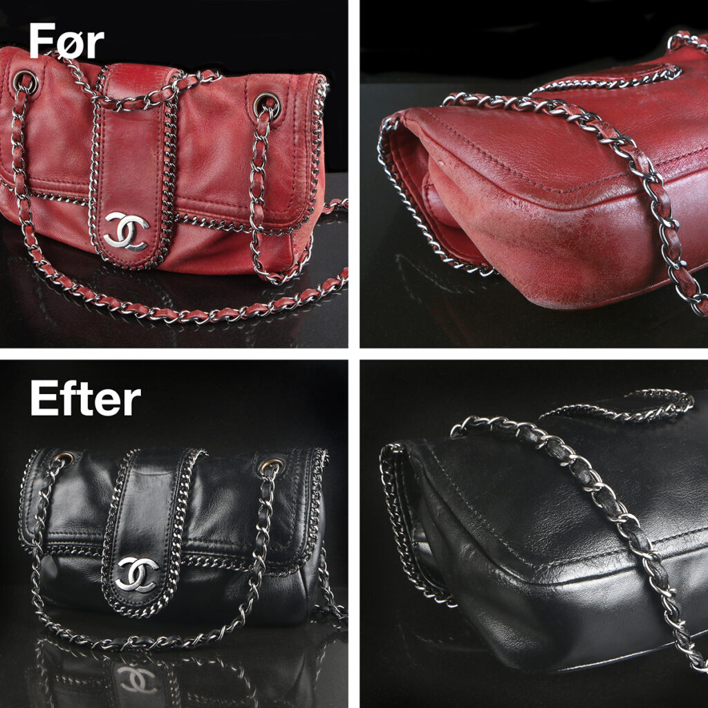 Foto af Chanel vintage bag - rød - ændring af farve til sort