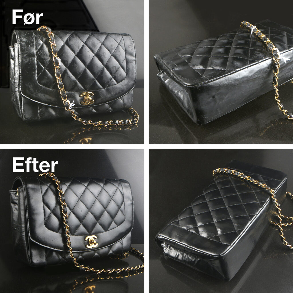 Foto af udbedring af fejl-lakeret vintage Chanel Diana crossbody bag