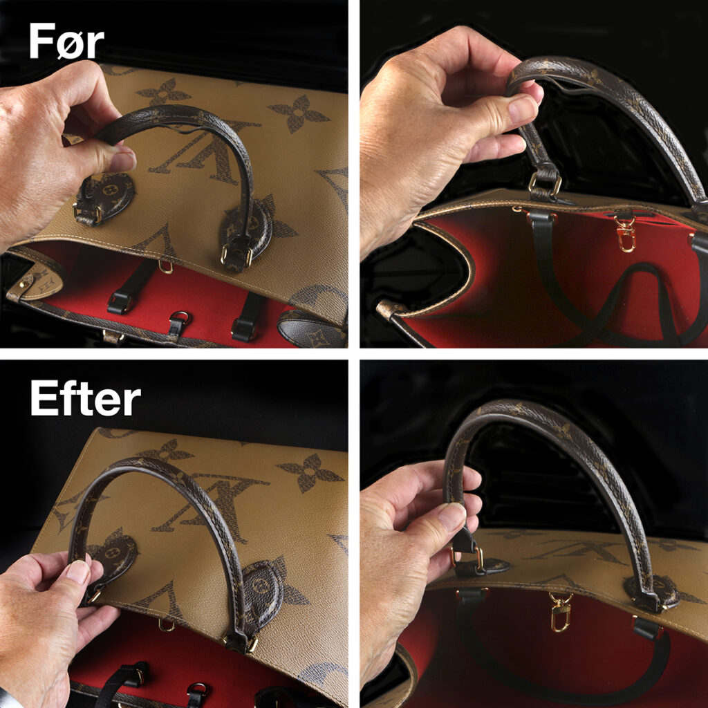 Louis Vuitton Onthego tote bag - reparation af løsnet gummikant på hank