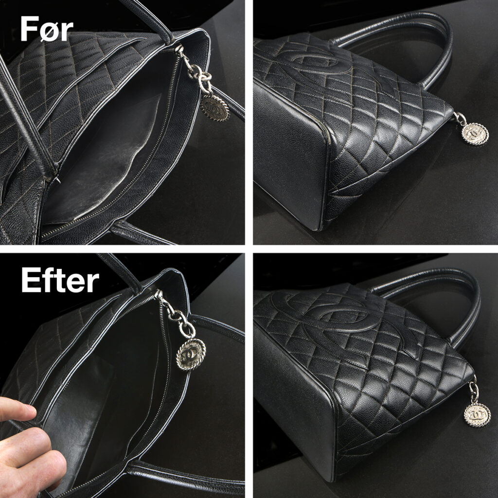 Chanel Medallion Tote Bag - farvning af foer og hjørner - forsegling + voksning af hele tasken