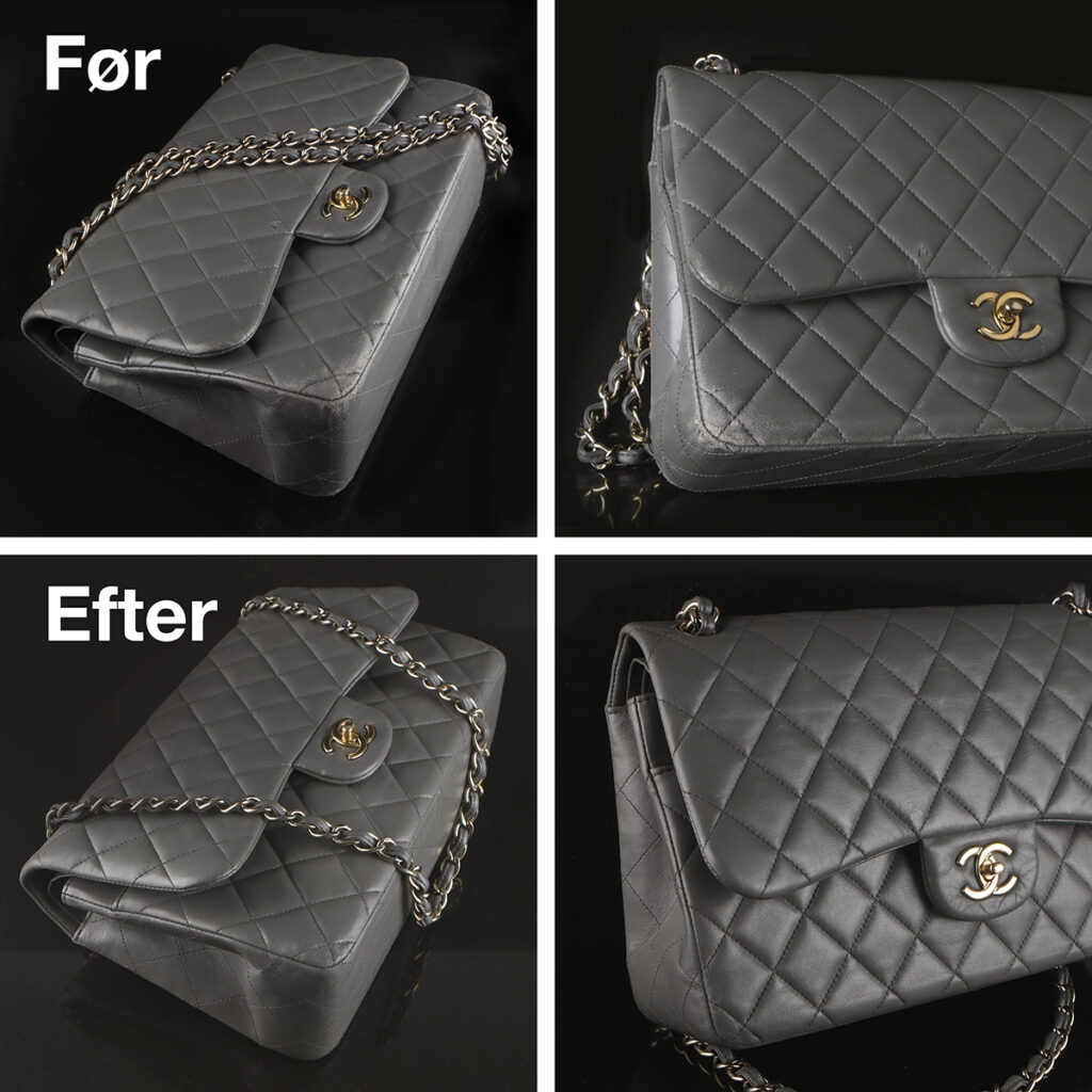 Foto af Chanel Double Flab Bag - reparation af hul og slitage samt opstramning af farve